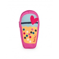 Pink pencil case for girls with a cupcake and polka dot print 