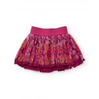 Girls skirt with pleated tulle in fuchsia and floral print 