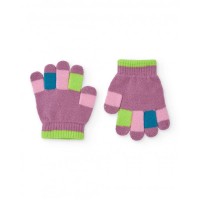 Knitted gloves for girls in mauve with multi-colored fingers 