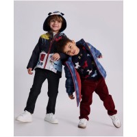 Navy blue raincoat for boys with a fun hood 