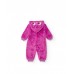 Fuchsia baby girl jumpsuit with plush texture and fun hood 