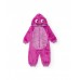 Fuchsia baby girl jumpsuit with plush texture and fun hood 