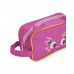Fuchsia-colored girl's makeup bag with a fun face and flower design 