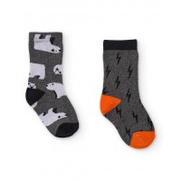 Pack of boys' grey socks with a lightning bolt and bear print 