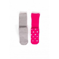 Pack of two girls' tights in plain grey and fuchsia with flowers