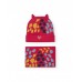 Girls red hat and neck pack with multi-colored print and ears 