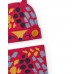 Girls red hat and neck pack with multi-colored print and ears 