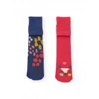 Pack of baby girl tights in coral and blue tones with graphic motifs