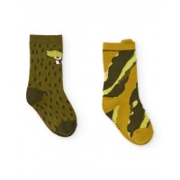 Set of boys' socks with a camouflage print and monster design 