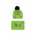 Green hat and neck warmer set for boys with embroidered details and a black pompom 