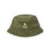 Green sheepskin hat for children with an embroidered face and 3D details 