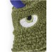 Green sheepskin hat for children with an embroidered face and 3D details 