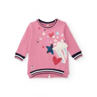 Girls pink sweatshirt with embossed popcorn and star print 