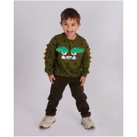Green sweatshirt for boys with monster print and embossed details 