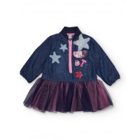 Denim dress for girls with a tulle skirt and star appliqués