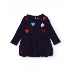 Navy blue girl's dress with heart appliqués 