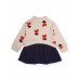 Ecru and navy blue girls' dress with hearts and zipper 