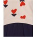 Ecru and navy blue girls' dress with hearts and zipper 