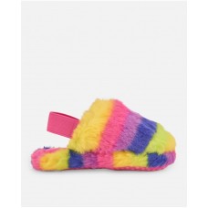 Multicolored girls slippers with soft fur 