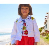 White flat jacket for girls with buttons and flounce at the bottom 