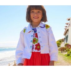 White flat jacket for girls with buttons and flounce at the bottom 