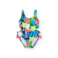 Girl's swimsuit with nautical print and side slits 