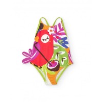 Girl's swimsuit with tropical parrot and floral details 