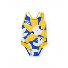 Yellow girl's swimsuit with flowers and 3D details 