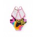 Black girl's swimsuit with abstract print 