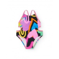 Black girl's swimsuit with abstract print 