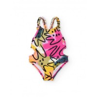 Pink girl's swimsuit with side cutouts 