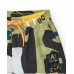 Boys' swim shorts with a green, black, and yellow print 