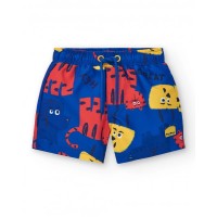 Boys' blue swim trunks with animals and adjustable waist 