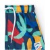 Navy blue boys' swim shorts with a print and adjustable waist 