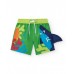 Boys' green swim shorts with shark and fin 