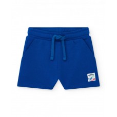 Boys' blue Bermuda shorts with adjustable waist and embroidered patch 