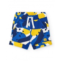 Boys' blue Bermuda shorts with a yellow and white print  