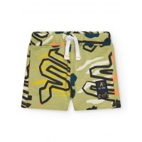 Green plush Bermuda shorts for boys with dinosaur print 