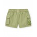 Green twill Bermuda shorts for boys with cargo pockets and adjustable drawstring 