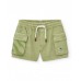 Green twill Bermuda shorts for boys with cargo pockets and adjustable drawstring 