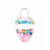 Girls' blue bikini with floral print and ruffles 
