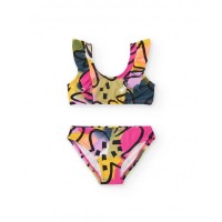 Girls' bikini in lilac with a multi-colored print 