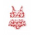 Red bikini for girls with floral print and ruffle 