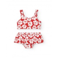 Red bikini for girls with floral print and ruffle 