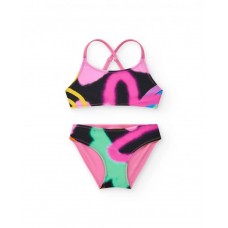 REVERSIBLE Pink rainbow bikini for girls with crossed straps 