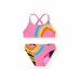 REVERSIBLE Pink rainbow bikini for girls with crossed straps 