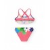 Girls' pink bikini with tropical print and ruffles 