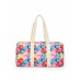 Girl's bag with floral print and ecru handles 