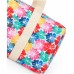 Girl's bag with floral print and ecru handles 
