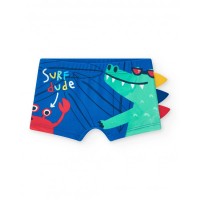 Boys' blue swim boxer shorts with crocodile design and 3D details 